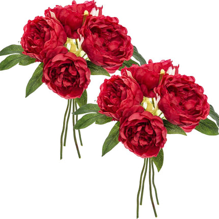 Atmosphera boeket van pioenrozen kunstbloemen - 8 stuks - rood - H30 cm - rode bloemen