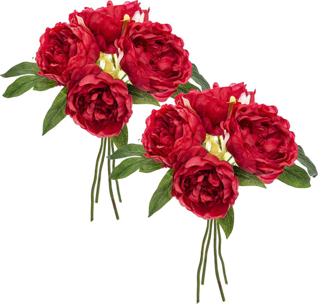Atmosphera boeket van pioenrozen kunstbloemen - 8 stuks - rood - H30 cm - rode bloemen