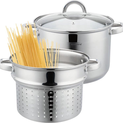 Klausberg 7738 - Kookpan met pasta inzetpan - 2 delig - 24 cm - 7.5 liter - rvs - alle warmtebronnen