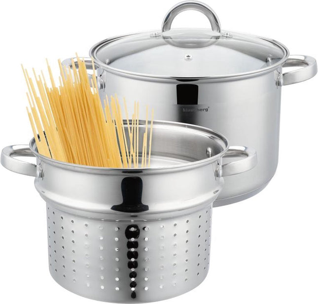 Klausberg 7738 - Kookpan met pasta inzetpan - 2 delig - 24 cm - 7.5 liter - rvs - alle warmtebronnen