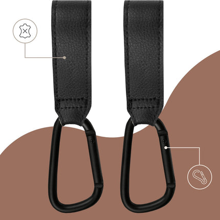 Sipo SCA-12 Universele Wagenhaakjes - Set van 2 Stuks - Eco Leren Ontwerp - Boodschappenhaak - Tot 5 kg Draagvermogen - Karabijnhaak - Tassendrager - Kinderwagen -