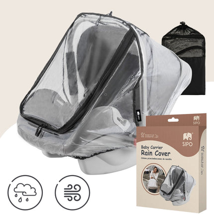 SIPO Regenscherm voor Autostoeltje - Waterdichte Beschermhoes voor Maxi-Cosi en Kinderwagen - Transparant - Universeel Model - EVA Materiaal - Regenhoes Kinderstoel -