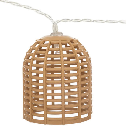 Atmosphera Solar tuin lantaarns lichtsnoer - naturel - rotan kunststof - 335 cm - buiten - Led licht