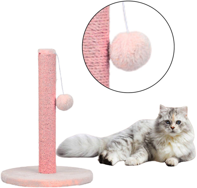 Krabpaal voor Katten Laag 40 cm Roze - Met Sisal - Paal en Hangend Speeltje met Pompon - Speelplezier voor de Kat - Roze Krab Paal - Krabpaal - Kat en Kittens