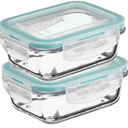 5Five Vershoudbakje met deksel - 2x - glas - luchtdicht - met clips - 17 x 11 x 6 - 540 ml