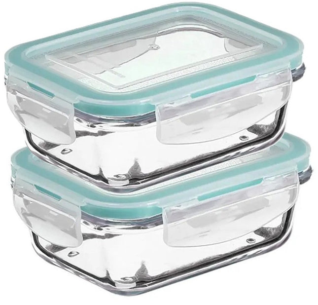 5Five Vershoudbakje met deksel - 2x - glas - luchtdicht - met clips - 17 x 11 x 6 - 540 ml