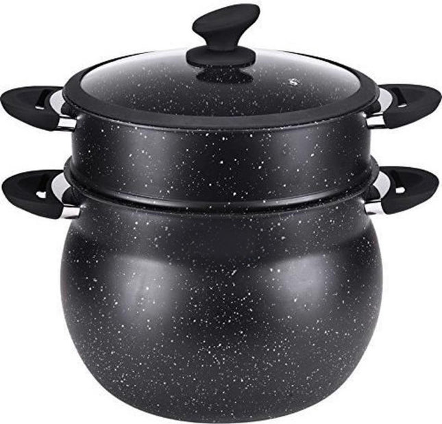 Hakal Couscoussier / Stoompan / Couscouspan - 6L - Geschikt voor Alle Warmtebronnen - Non-Stick & Marmer Coating - Inclusief Glazen Deksel - 6 Liter