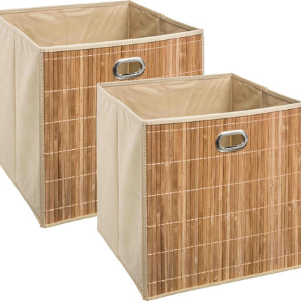 5Five Opbergmand/kastmand - 4x - beige - linnen/bamboe - 31 x 31 x 31 cm - 29 liter - Vakkenkast manden