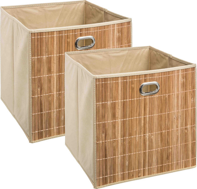 5Five Opbergmand/kastmand - 4x - beige - linnen/bamboe - 31 x 31 x 31 cm - 29 liter - Vakkenkast manden