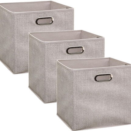 5Five Opbergmand/kastmand beige - Set van 3x stuks - linnen - 29 liter - 31 x 31 x 31 cm - Opbergbox - Vakkenkast manden