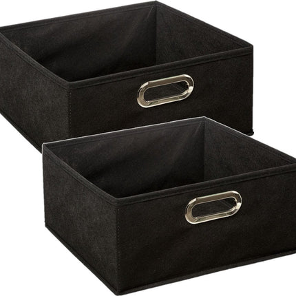 5Five Opbergmand/kastmand - Set van 2x stuks - zwart - linnen - 14 liter - 31 x 31 x 15 cm - Opbergbox - Vakkenkast manden