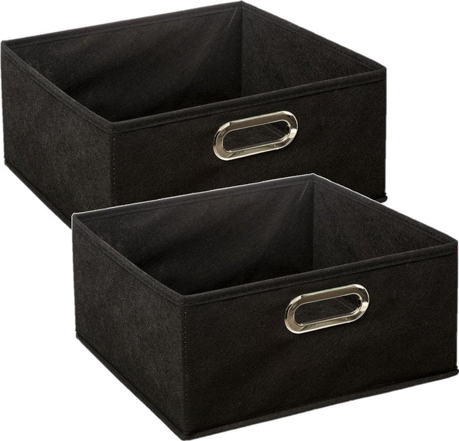 5Five Opbergmand/kastmand - Set van 2x stuks - zwart - linnen - 14 liter - 31 x 31 x 15 cm - Opbergbox - Vakkenkast manden