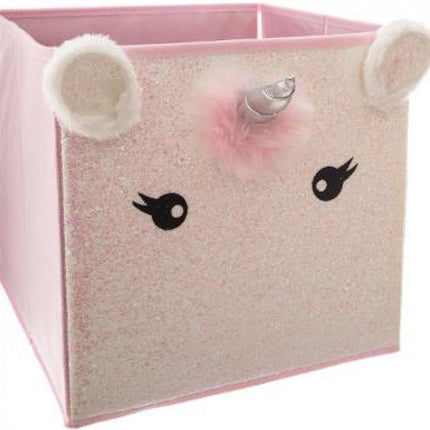 Atmosphera Kids Eenhoorn opbergdoos met oortjes - 29x29x29cm - Opvouwbaar - Roze