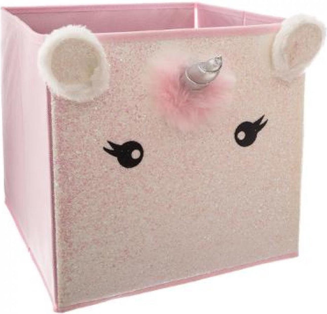 Atmosphera Kids Eenhoorn opbergdoos met oortjes - 29x29x29cm - Opvouwbaar - Roze