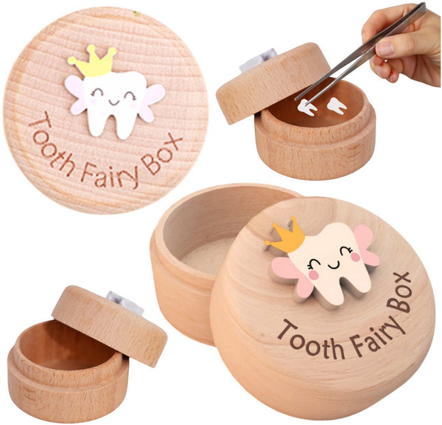 Houten Bewaardoosje voor Melktanden - Tandenfee Box - Natuurlijk Houten Herinneringsdoosje - Toothfairy Box - Bewaardoos voor Tandjes