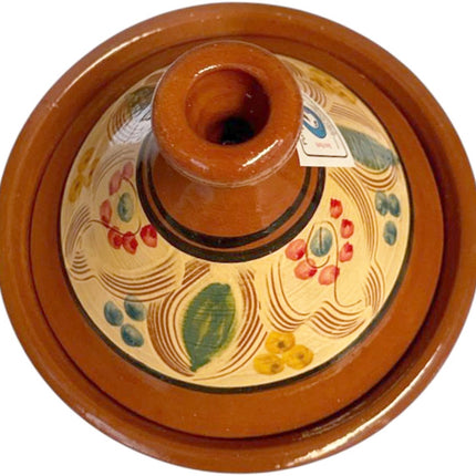 Marokkaanse Tajine Ø25 cm - Handgemaakt Aardewerk met Bloemmotief - Geschikt voor Gas, Oven en Open Vuur