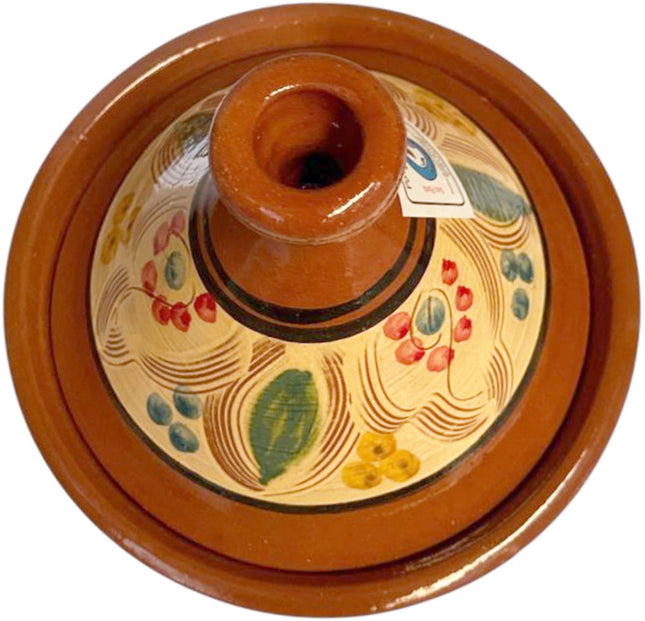 Marokkaanse Tajine Ø25 cm - Handgemaakt Aardewerk met Bloemmotief - Geschikt voor Gas, Oven en Open Vuur