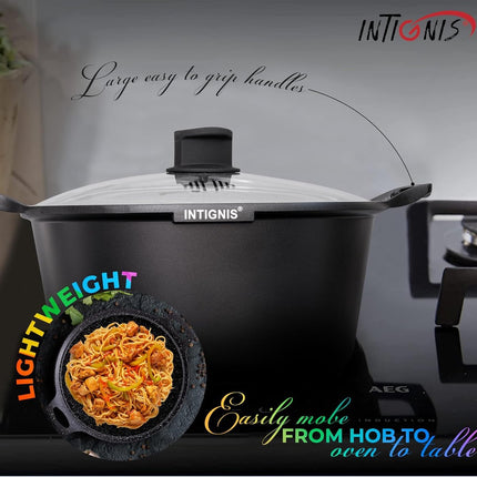 INTIGNIS® Braadpan met Deksel – 36 cm (14 liter) – GREBLON Keramische Antiaanbaklaag – Geschikt voor Inductie, Gas & Elektrisch – Inclusief Glasdeksel