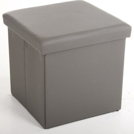 Atmosphera Poef/Hocker/voetenbankje - opbergbox - grijs - pvc/mdf - 38 x 38 cm - opvouwbaar