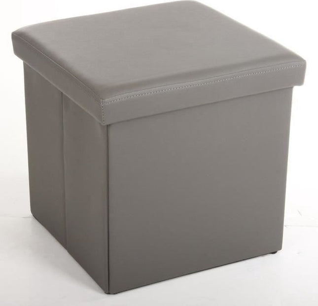 Atmosphera Poef/Hocker/voetenbankje - opbergbox - grijs - pvc/mdf - 38 x 38 cm - opvouwbaar