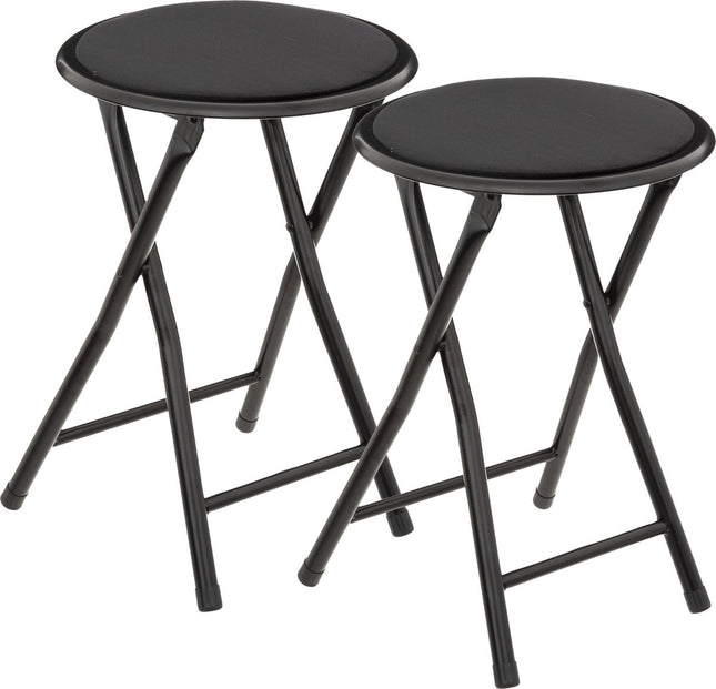 5Five Bijzet krukje/stoel - 4x - Opvouwbaar - zwart fluweel - 29 x 45 cm