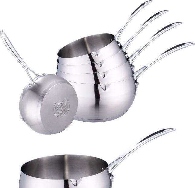 Set Met 5 Steelpannen 12/14/16/18/20 Cm Hoogwaardig Roestvrij Staal - Ook inductie.