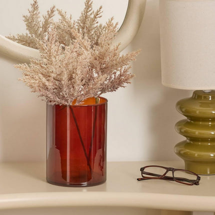 Lidy Glazen Vaas 20 cm - Amber Bruin - Diameter 14 cm - Woondecoratie - Bloemenvaas - Doorzichtig - Glas
