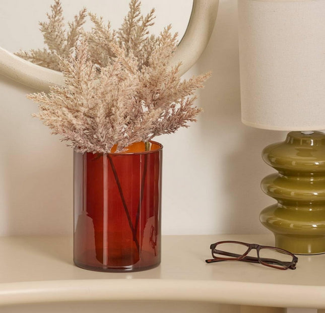 Lidy Glazen Vaas 20 cm - Amber Bruin - Diameter 14 cm - Woondecoratie - Bloemenvaas - Doorzichtig - Glas