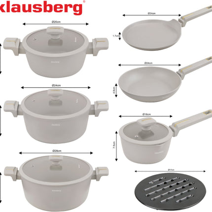 Klausberg KB-7967 Pannenset | 12-Delig | Anti-aanbaklaag | Geschikt voor Inductie | Beige