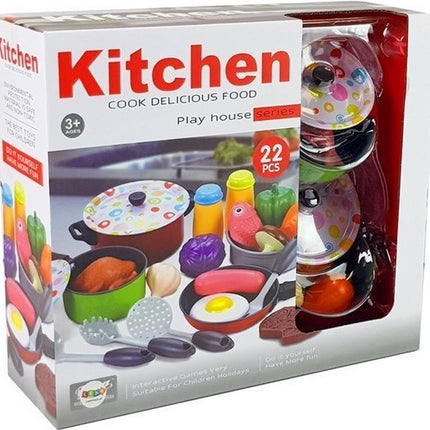 22 delige speelgoed kookgerei set voor kinderkeuken - Inclusief pannen en etenswaren - Vanaf 3 jaar