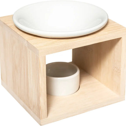 Atmosphera Geurbrander voor amberblokjes/geurolie - keramiek/hout - 10 x 10 x 12 cm