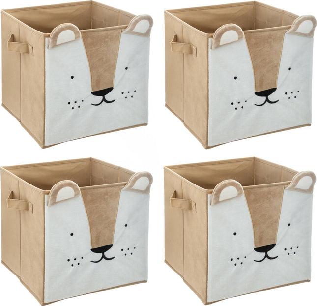 Atmosphera Opbergmand/kastmand leeuw - 4x - voor kinderen - karton/kunststof - bruin - 30 x 30 cm