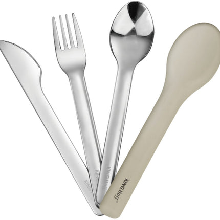 KINGHOFF 3-in-1 RVS Bestekset - Draagbaar Silliconen Etui - Inclusief Mes, Vork en Lepel - KH-1954 - Camping bestekset - Travelbestek set -