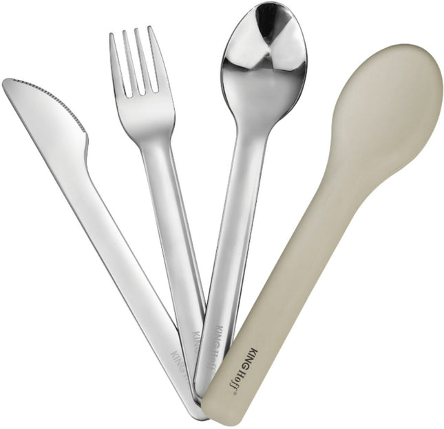 KINGHOFF 3-in-1 RVS Bestekset - Draagbaar Silliconen Etui - Inclusief Mes, Vork en Lepel - KH-1954 - Camping bestekset - Travelbestek set -