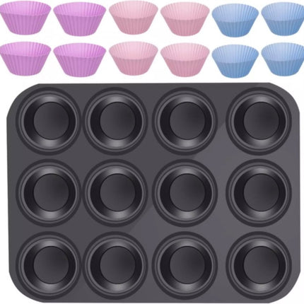 Ruhhy Bakplaat met 12 Siliconen Muffinvormpjes - Ideaal voor Thuisbakkers