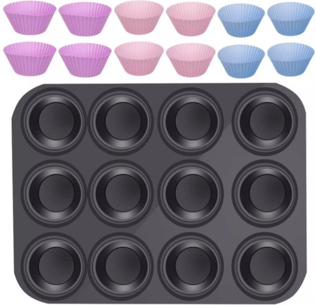 Ruhhy Bakplaat met 12 Siliconen Muffinvormpjes - Ideaal voor Thuisbakkers