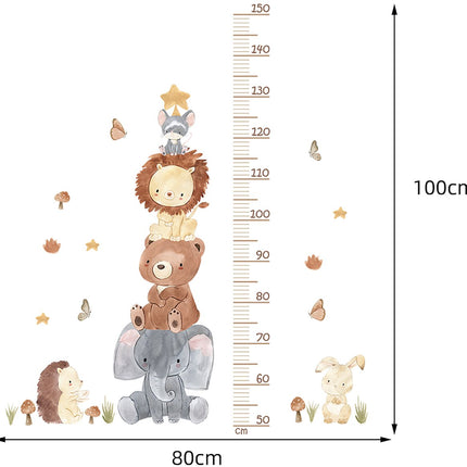 Wandsticker Dierenpiramide Meetlat - Educatieve Groeimeter voor Kinderkamer - 50 tot 250cm - Dieren Meetsticker voor Peuter- en Babykamer