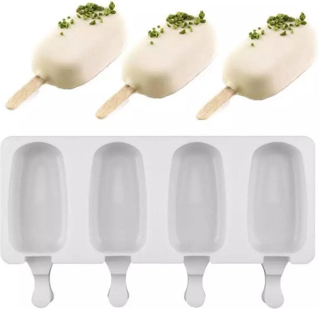 Bakvorm siliconen Maat L (4x ijsvorm) | ijsvorm magnum | Cake mall | ICE MALL | Bakvormen | Waterijs maker | Chocolade vorm | inclusief 10x Stokjes | TOP Selling