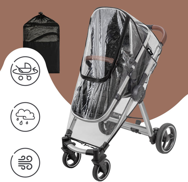 SIPO Regenhoes voor Kinderwagens - Waterdichte 3-in-1 Beschermhoes tegen Regen, Sneeuw en Wind - Transparant - Universeel Model voor de Meeste Stadsbuggy's en Wandelwagens - Windhoes Kinderwagen - Regenhoes