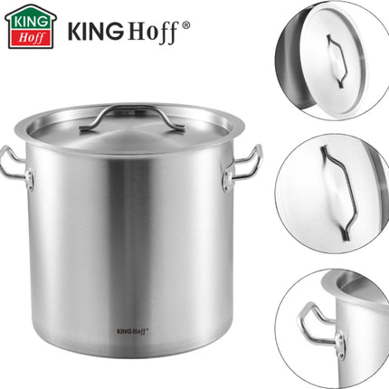 KINGHoff Kookpot 25 Liter - RVS Steel - Ø32 cm - Geschikt voor Inductie - Inclusief Deksel - Professionele Soeppan voor Grote Hoeveelheden - 25L