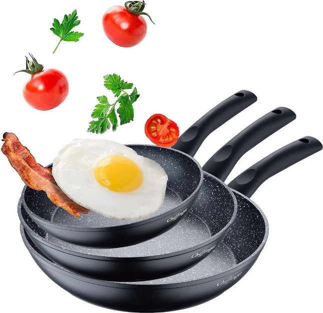 Cheffinger 3-delige Pannenset - Marmeren Coating - Vaatwasser bestendig
