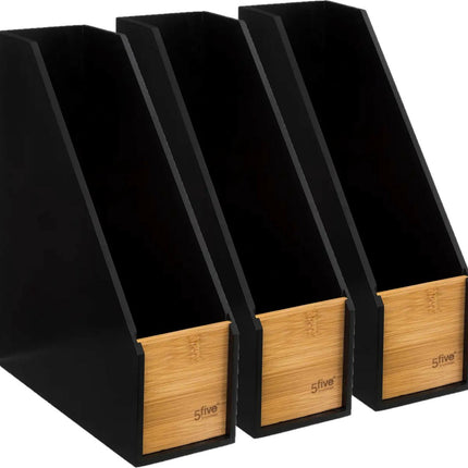 5Five lectuurbak/tijdschriftcassette - 3x - zwart - B9 x D25 x H30 cm - hout