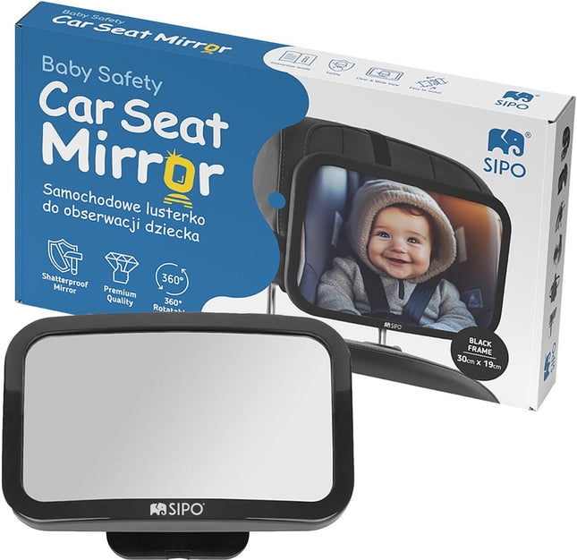 SIPO Autospiegel Baby Observatie Spiegel - Veiligheids Spiegel voor Kinderzitje - Snel Te Monteren - 19x30 cm - 1 Stuk