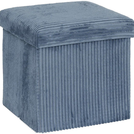 Hocker / Poef Essestial Ribcord - opvouwbaar - blauw - MDF/polyester - 38 x 38 cm - met opbergruimte - extra zitplaatsen