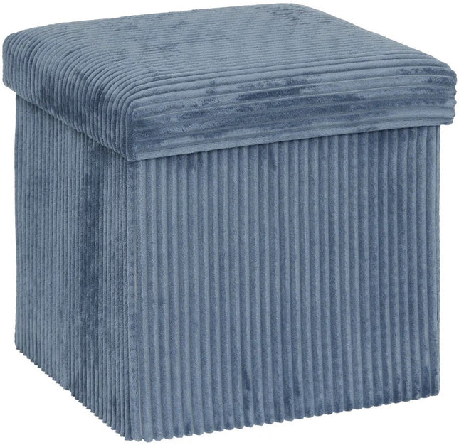 Hocker / Poef Essestial Ribcord - opvouwbaar - blauw - MDF/polyester - 38 x 38 cm - met opbergruimte - extra zitplaatsen