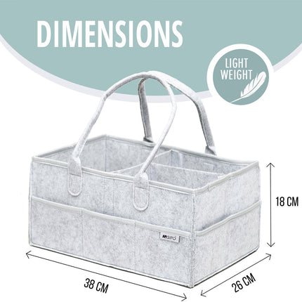 SIPO Luier Organizer Tas - Opbergmand voor Baby Accessoires - Grijze Felt Caddy met Handvat - 3 Vakken + 8 Zakken - Grijs - Commode Tas - Commode Organizer