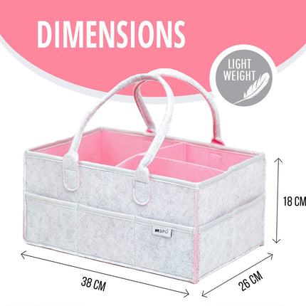 SIPO Luier Organizer Tas - Opbergmand voor Baby Accessoires - Grijze Felt Caddy met Handvat - 3 Vakken + 8 Zakken - Grijs / Roze - Commode Tas - Commode Organizer