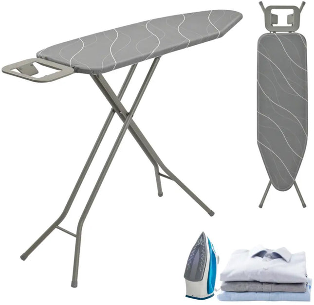 KINGHOFF KH-1939 Strijkplank – 114×35,5 cm – 7-hoogtes verstelbaar – Met Strijkijzerhouder – Grijs