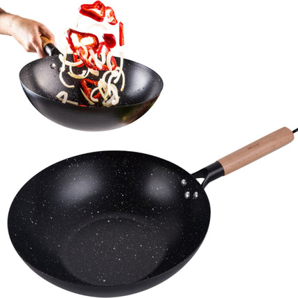 KINGHoff KH1983 Wok Pan 30 cm - Roerpan voor Wokken en Roerbakken - Geschikt voor Alle Kookzones inclusief Inductie - Houten Handvat - Antiaanbaklaag - Wokpan - Roerbakpan