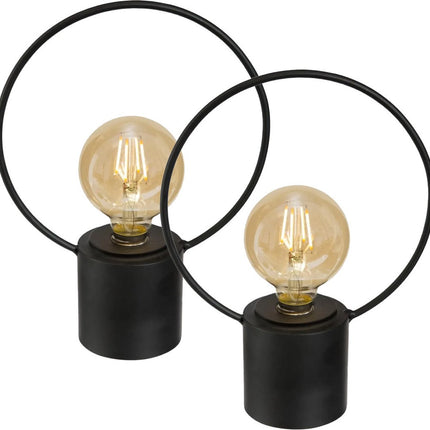 Atmosphera LED lamp - 2x - zwart - metaal - zonder snoer - H27.5 - vintage - tafellamp/nachtlamp